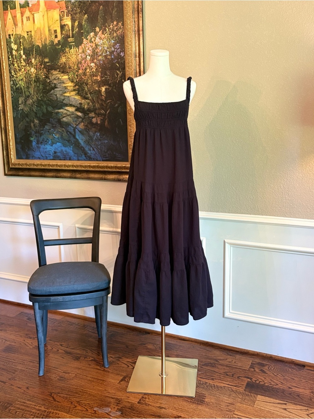 J. Crew Women's Black Gauze Tiered Maxi Dress - Classic Sundress. XXS